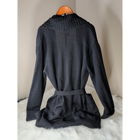 Talbots Vintage Woman's Open Front Cardigan Pockets Belted Black - Picture 2 of 4